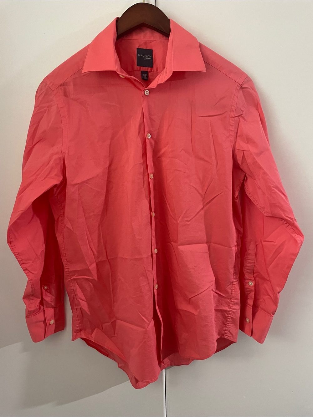 Madison Slim Fit Button-Up Shirt in Coral